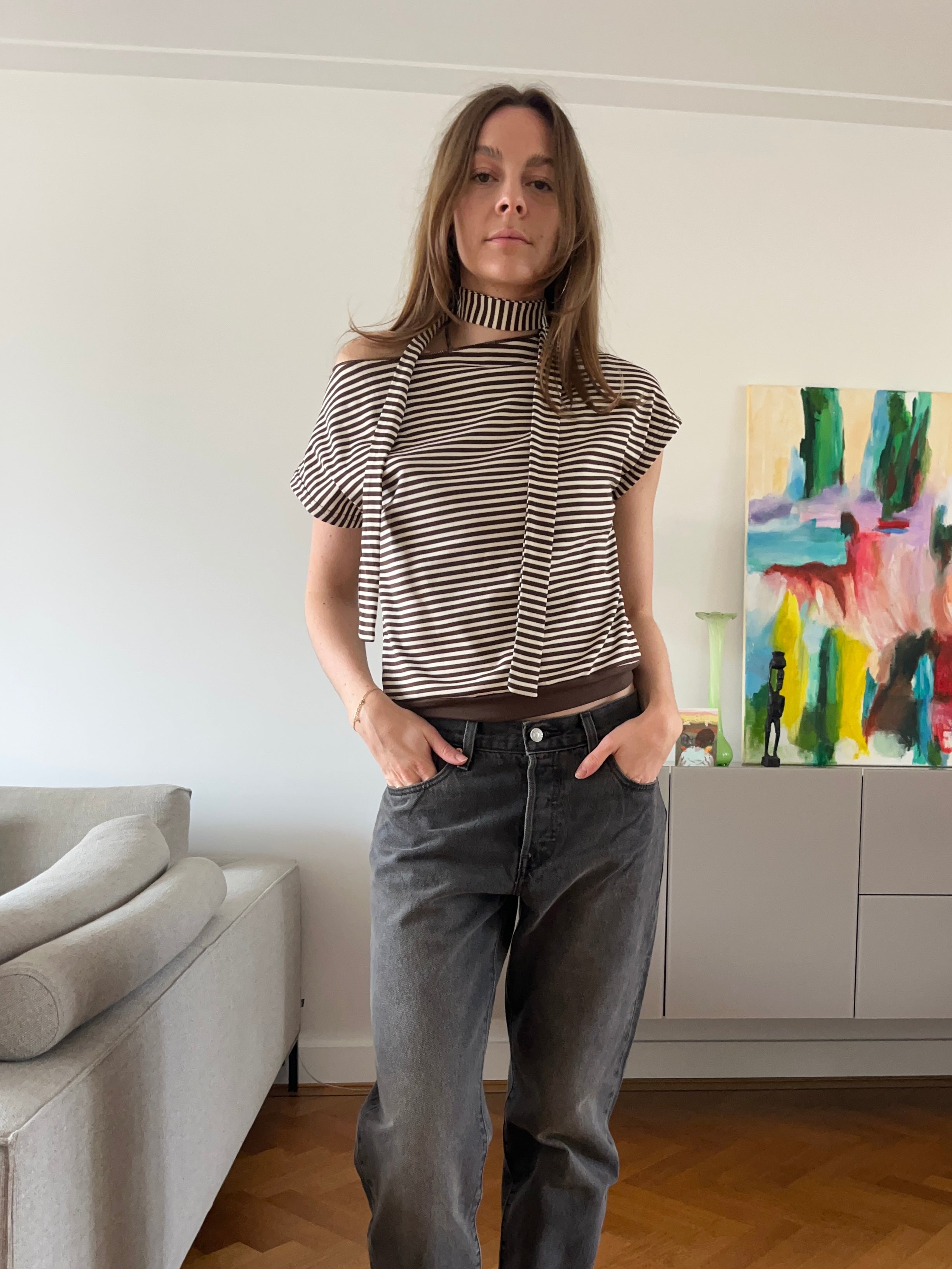 STRIPED TOP WITH MINI SCARF