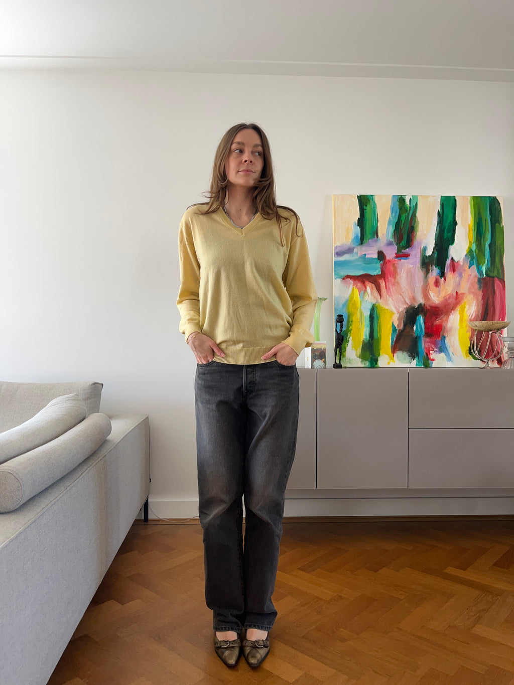 BUTTOR YELLOW V-NECK SWEATER