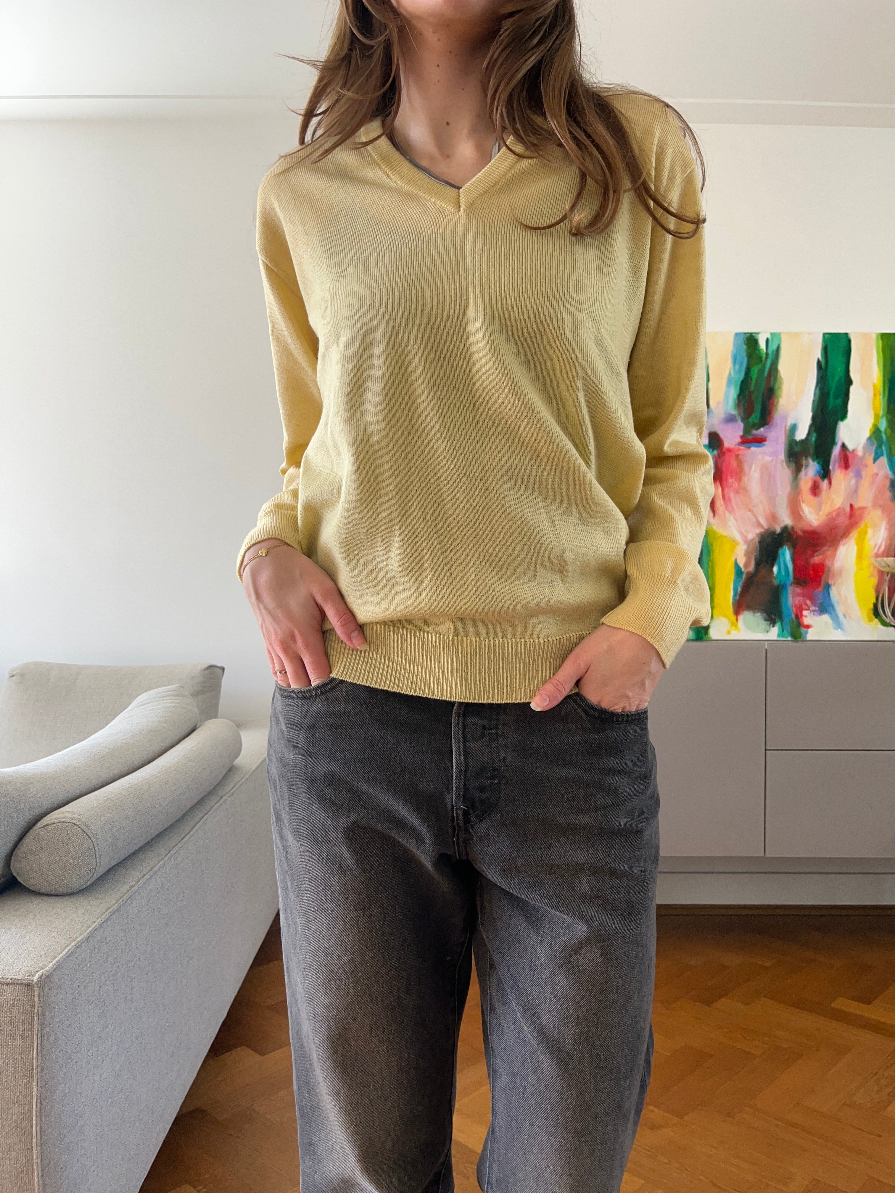 BUTTOR YELLOW V-NECK SWEATER