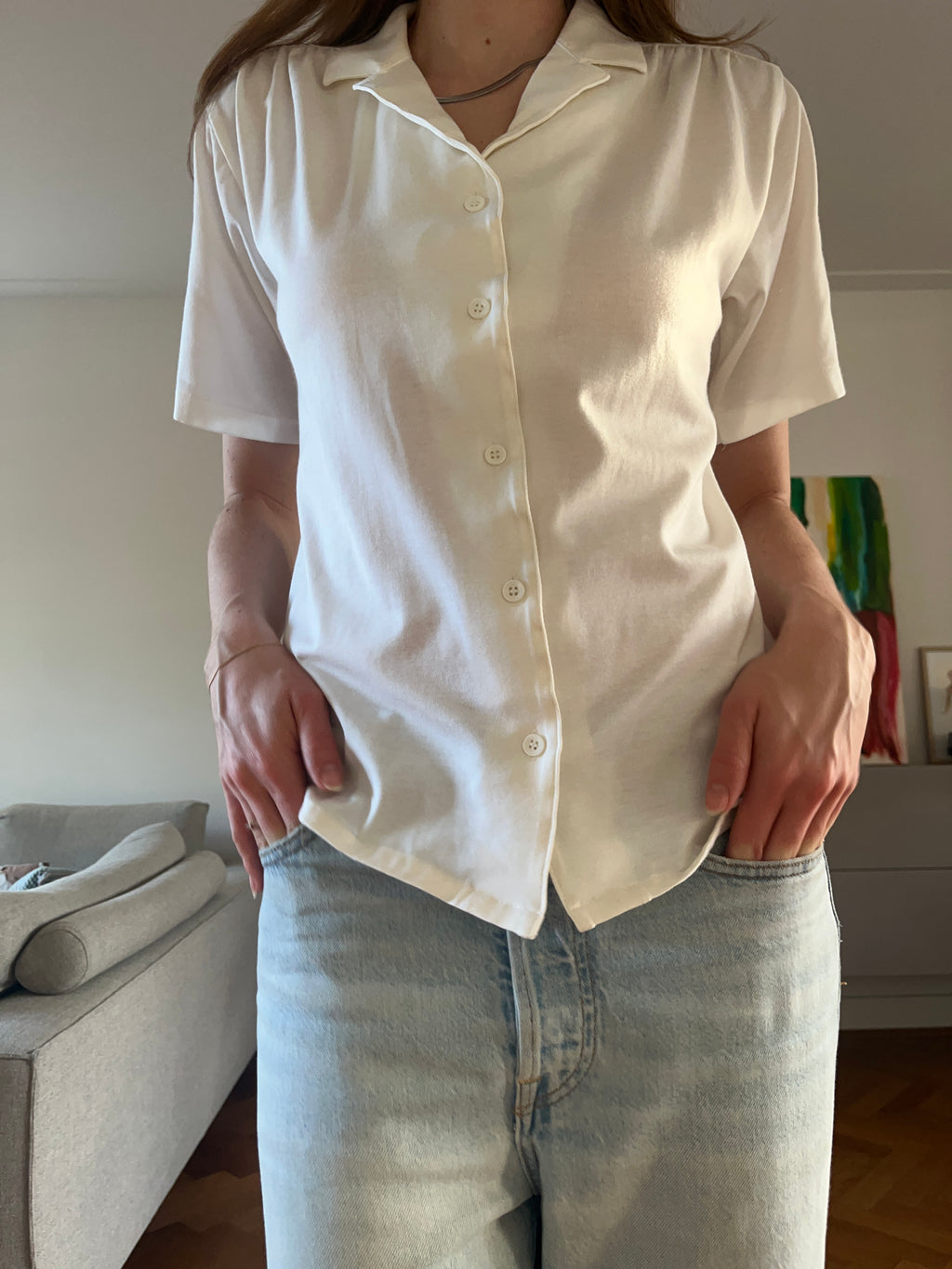VINTAGE WHITE SHORT-SLEEVE BUTTON-UP SHIRT