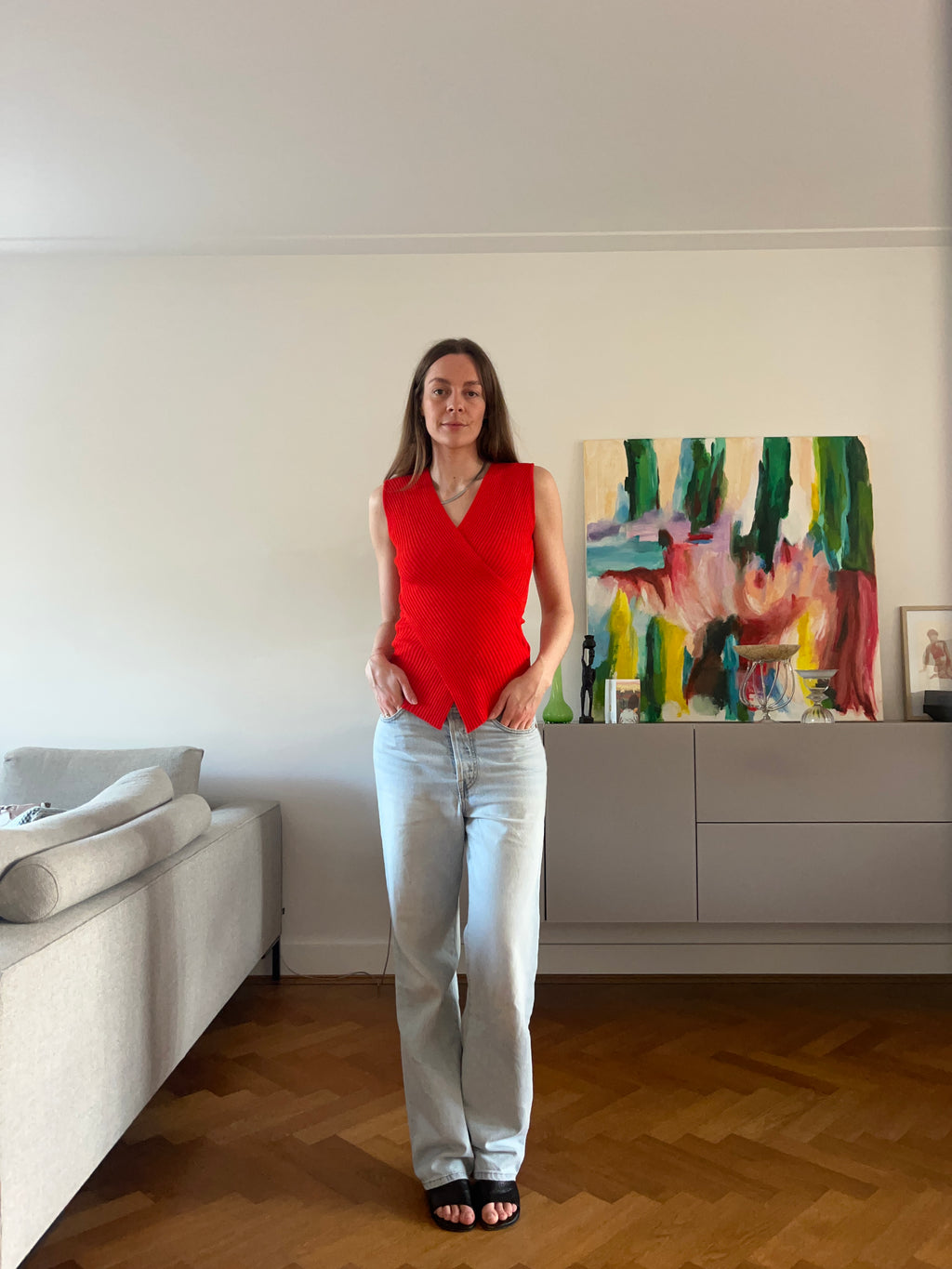 RED V-NECK WRAP TOP