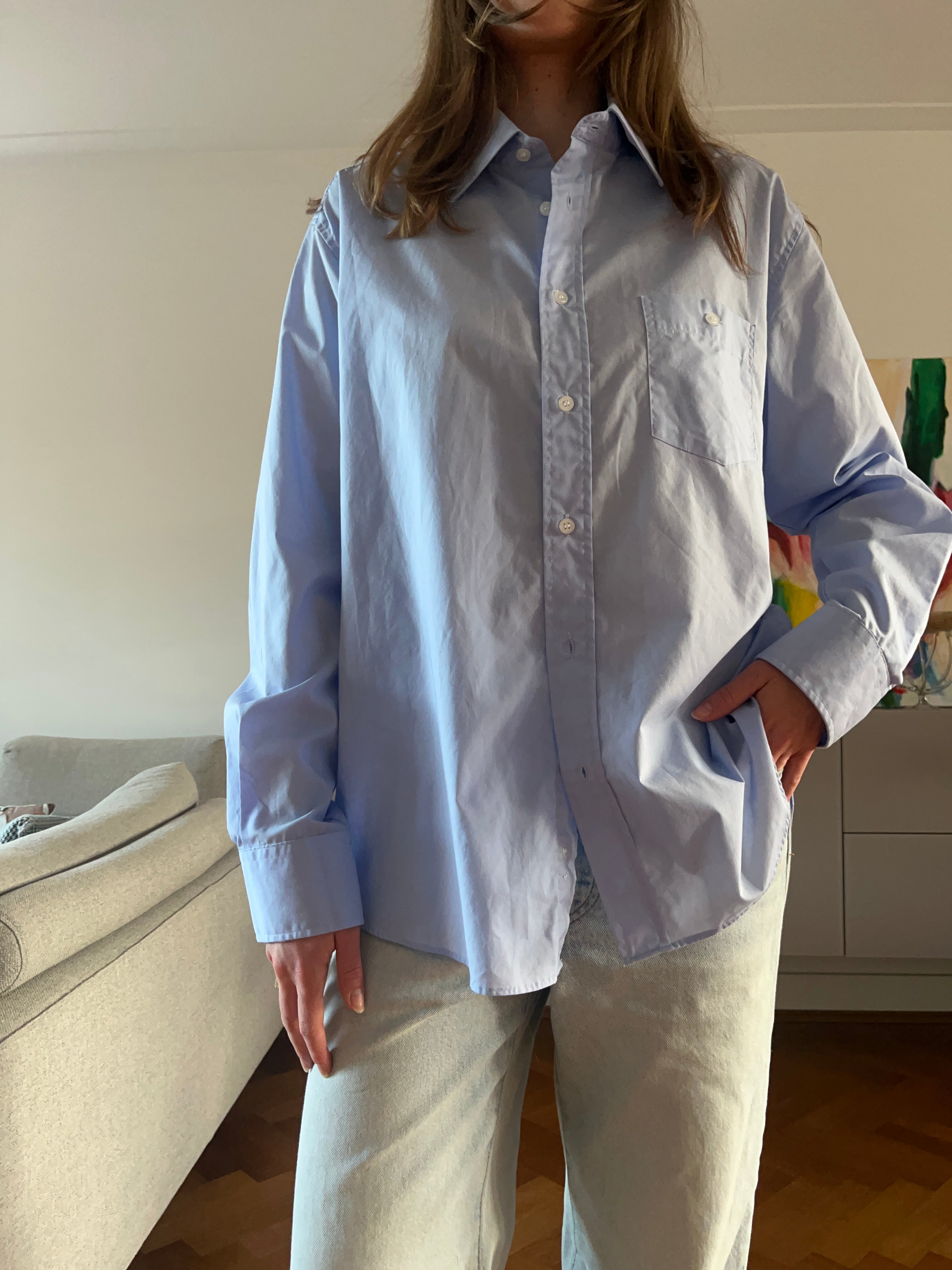 LIGHT BLUE LONGE-SLEEVE OVERSIZED SHIRT