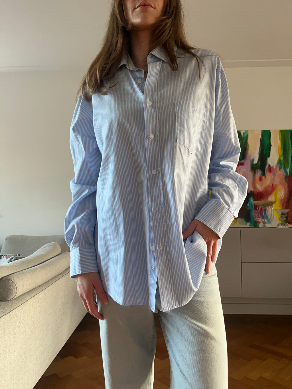 LIGHT BLUE AND WHITE STRIPED SHIRT