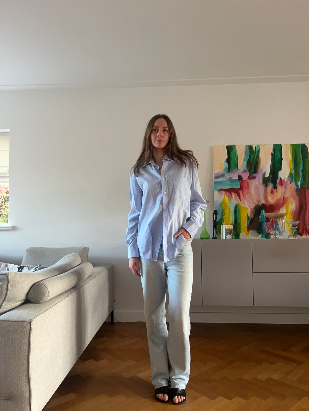 LIGHT BLUE AND WHITE STRIPED SHIRT