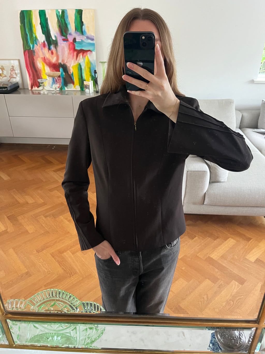 BROWN ZIP-UP BLAZER