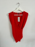 RED V-NECK WRAP TOP
