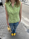 GREEN PRINTED LINEN BLOUSE